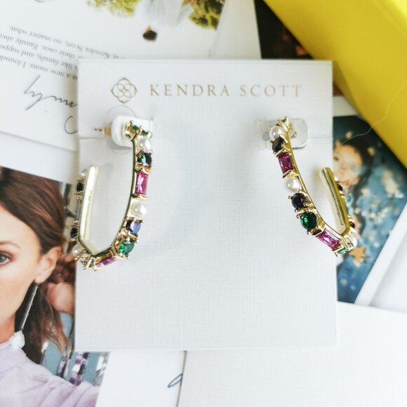 New Kendra Scott Madelyn Multi Mix Hoop Earrings Gold - Picture 1 of 4